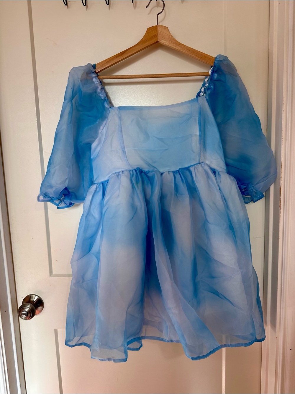 Light Blue Sheer Puff Sleeve Mini Dress